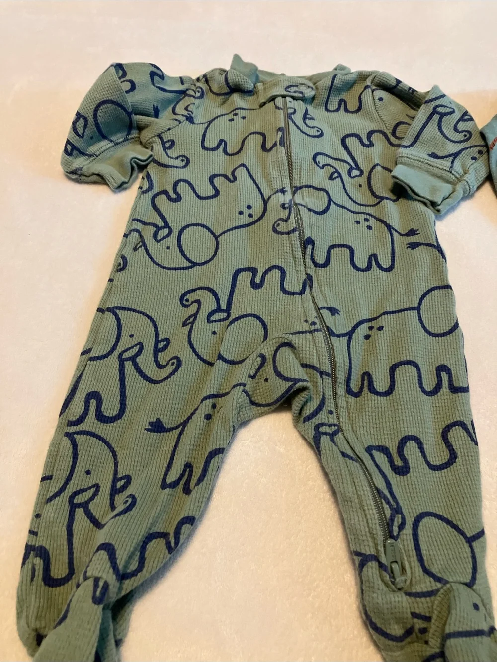 Green Elephant and Tiger Baby One-Piece Footed Pajama